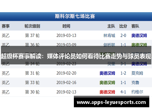 超级杯赛事解读：媒体评论员如何看待比赛走势与球员表现